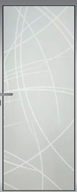 A glass door panel carrying a few long, sweeping arcs.